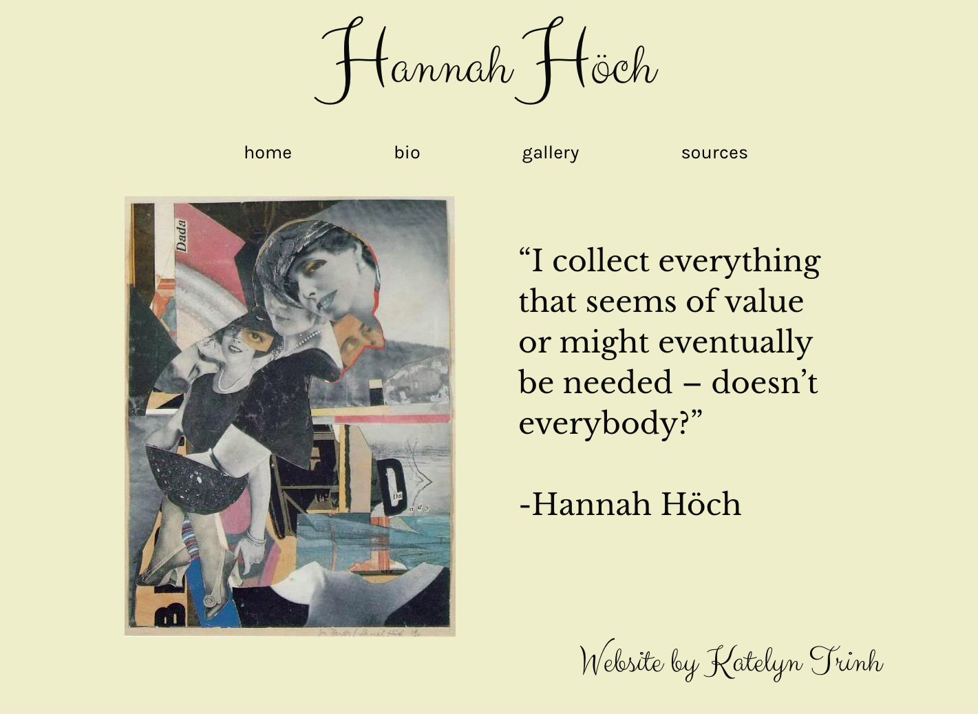 homepage for Hannah Hoch website